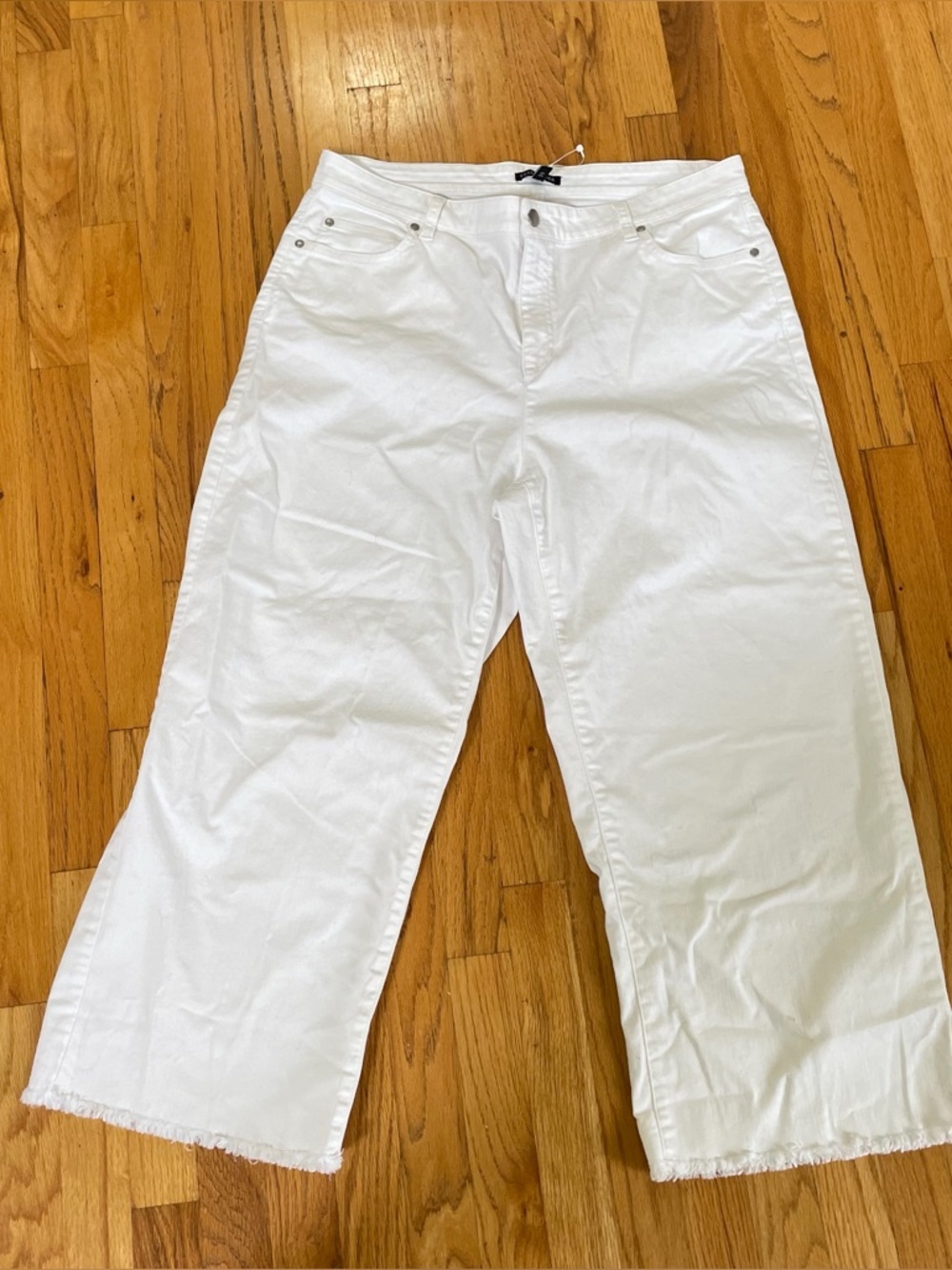 Eileen Fisher white wide leg crop organic cotton blend fray hem jeans XL